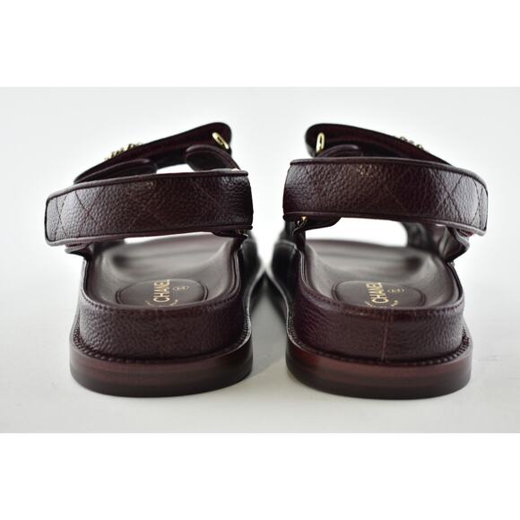 Chanel 21C Burgundy Red Caviar Gold CC Logo Mule Slide Flat Teva Dad Sandal 36 - Picture 11 of 12